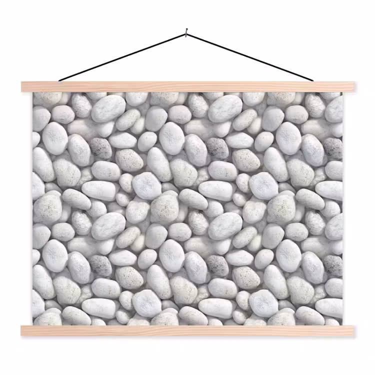 Steentjes - Grijs - Ovaal textielposter latten blank klein 122 -3d