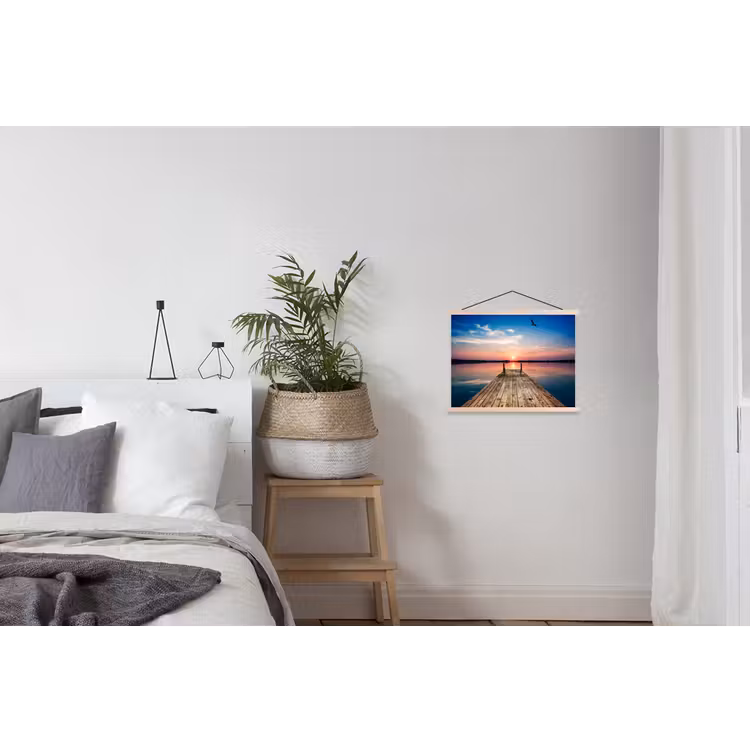 Steiger - Water - Zonsondergang - Roze - Horizon textielposter latten blank klein -woonkamer
