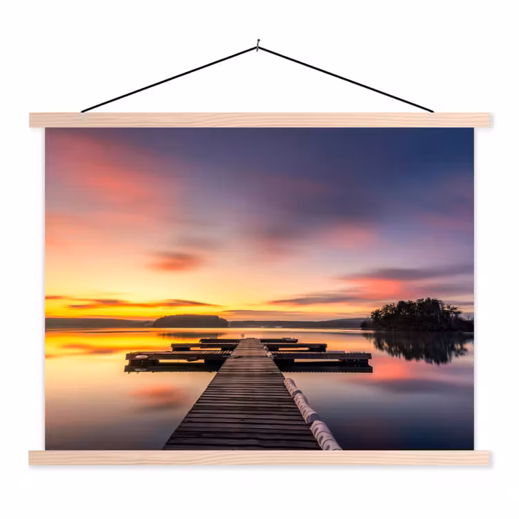 Steiger - Zonsondergang - Water - Zee - Reflectie textielposter latten blank klein -3d