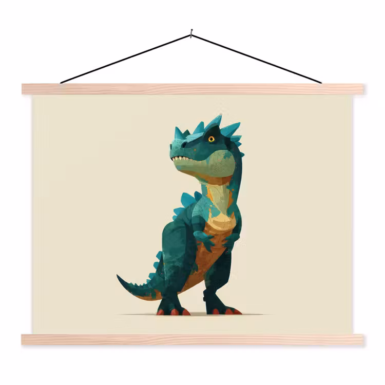 Stekels - Dino - Blauw - Gespierd textielposter latten blank klein -3d