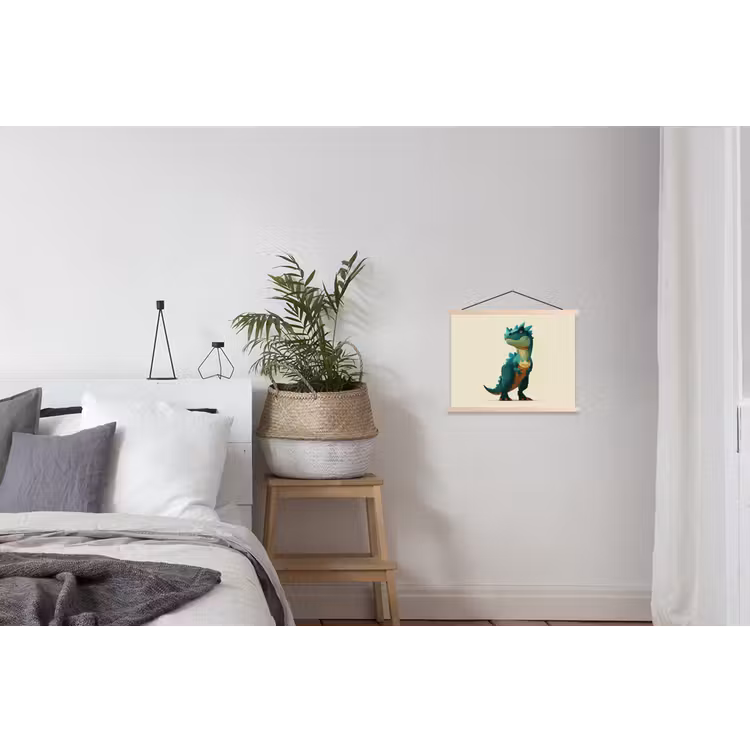 Stekels - Dino - Blauw - Gespierd textielposter latten blank klein -woonkamer