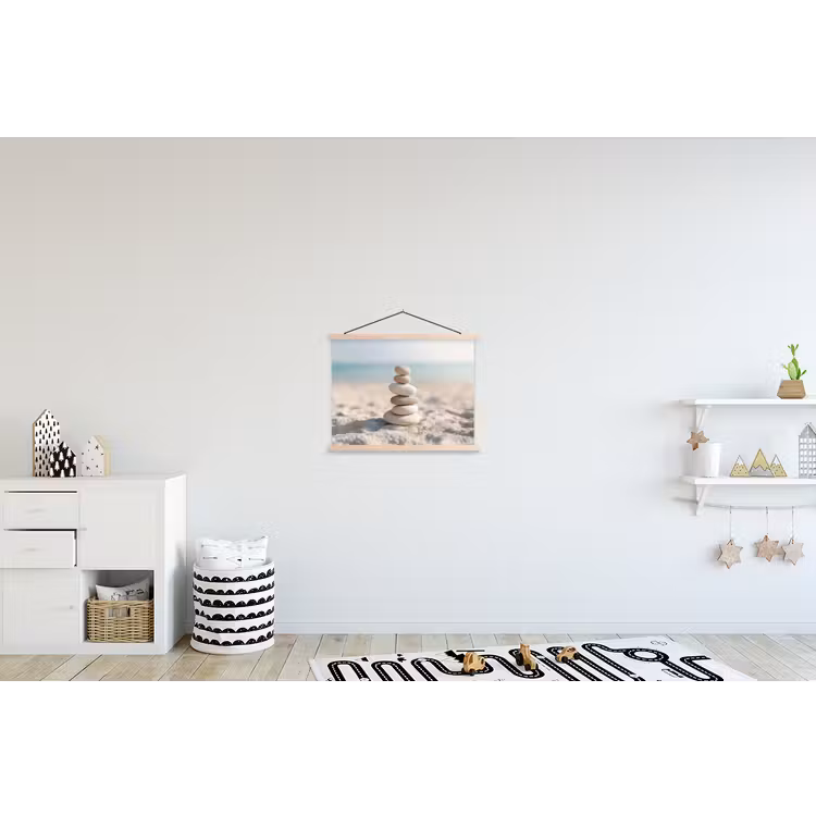 Stenen - Stapel - Zand - Zee textielposter latten blank klein -kinderkamer