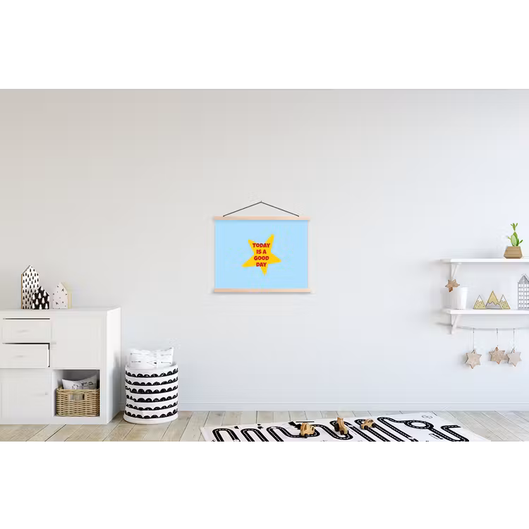 Ster - Today is a good day - Blauw textielposter latten blank klein -kinderkamer