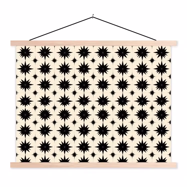 Stervormen - Geometrisch - Zwart textielposter latten blank klein 122 -3d