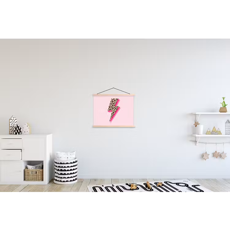 Stippen - Roze - Bliksem textielposter latten blank klein -kinderkamer