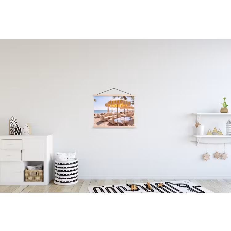 Strand - Ligbedden - Vakantie - Modern - Geel textielposter latten blank klein -kinderkamer