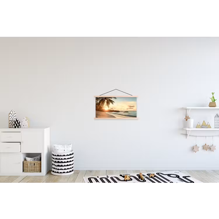 Strand - Palmbomen - Oceaan - Zonsondergang textielposter latten blank klein -kinderkamer