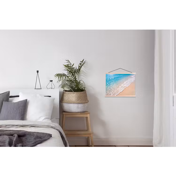 Strand - Water - Natuur - Blauw - Beige textielposter latten blank klein -woonkamer