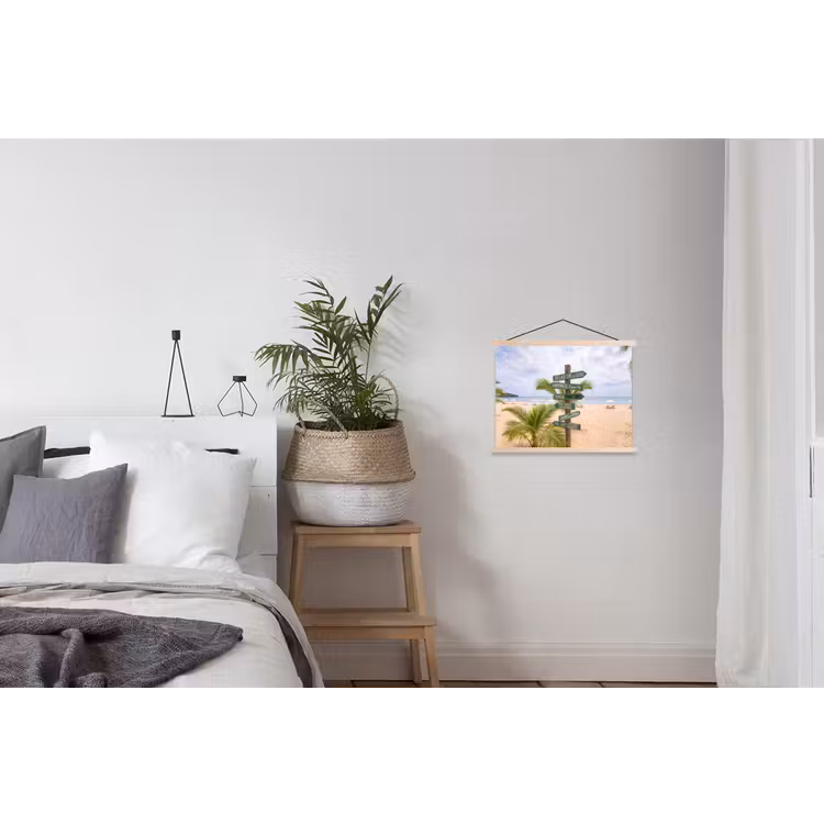 Strand - Wegwijzer - Palmen - Tropisch - Groen textielposter latten blank klein -woonkamer