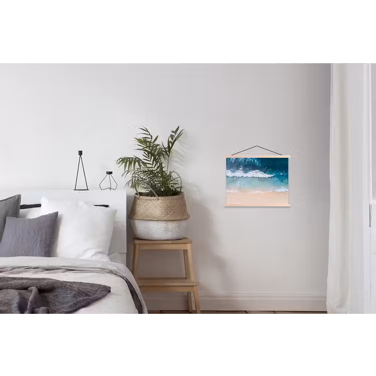 Strand - Zee - Golven - Natuur - Blauw textielposter latten blank klein -woonkamer