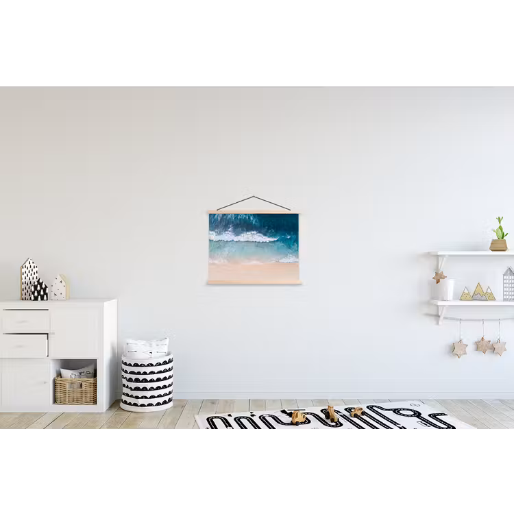 Strand - Zee - Golven - Natuur - Blauw textielposter latten blank klein -kinderkamer