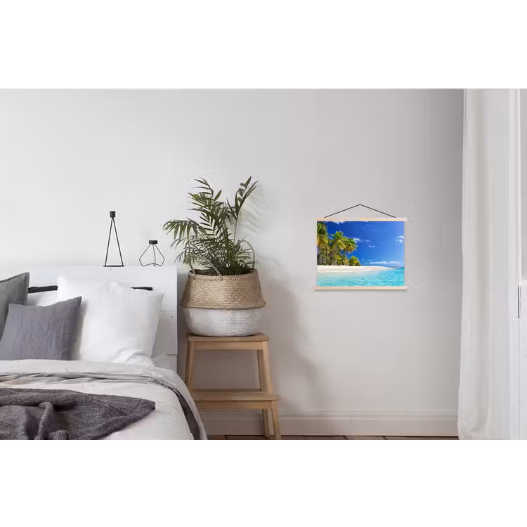 Strand - Zee - Palmboom - Zon - Zomer textielposter latten blank klein -woonkamer