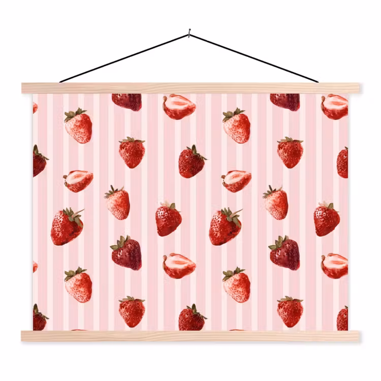 Strepen - Aardbei - Roze textielposter latten blank klein 122 -3d
