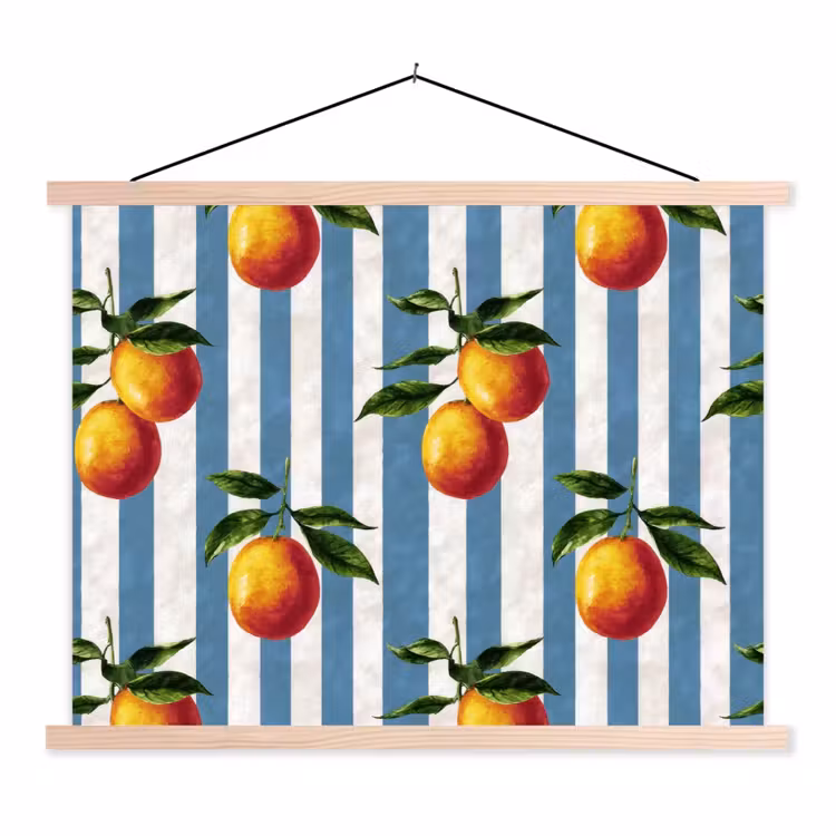 Strepen - Citroen - Blauw textielposter latten blank klein 122 -3d