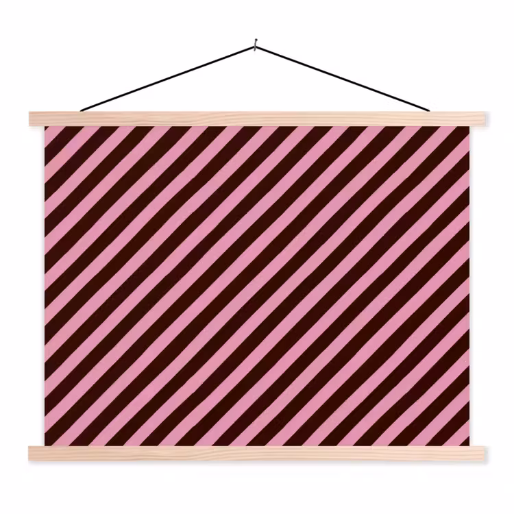 Strepen - Roze - Bruin textielposter latten blank klein 122 -3d