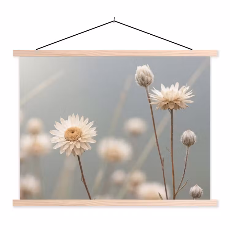 Strobloemen - Wit - Daglicht textielposter latten blank klein -3d