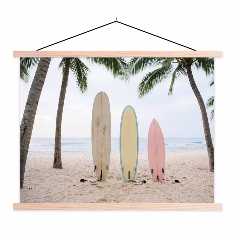 Surfboard - Palmbomen - Kleurrijk textielposter latten blank klein -3d
