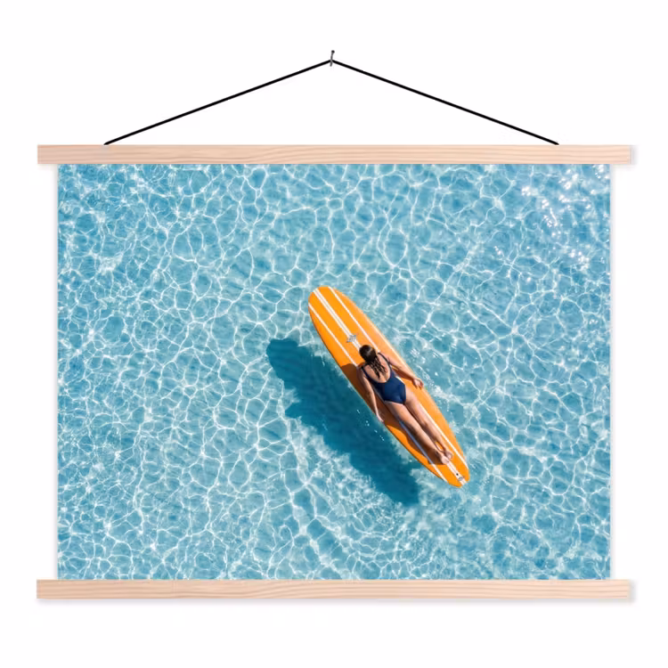 Surfboard - Water - Badpak - Oranje textielposter latten blank klein -3d