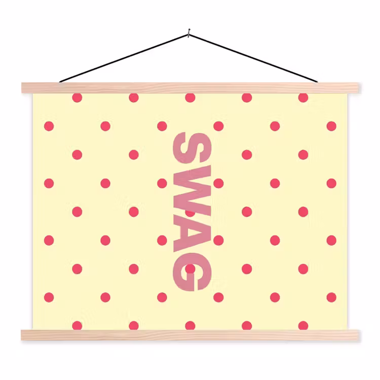 Swag - Roze - Stippen - Geel textielposter latten blank klein -3d