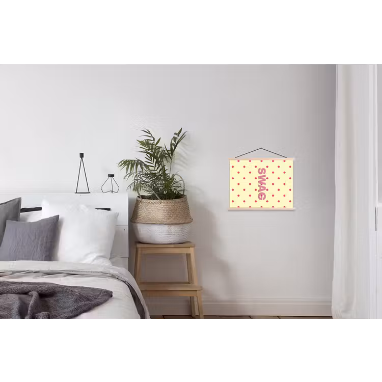 Swag - Roze - Stippen - Geel textielposter latten blank klein -woonkamer
