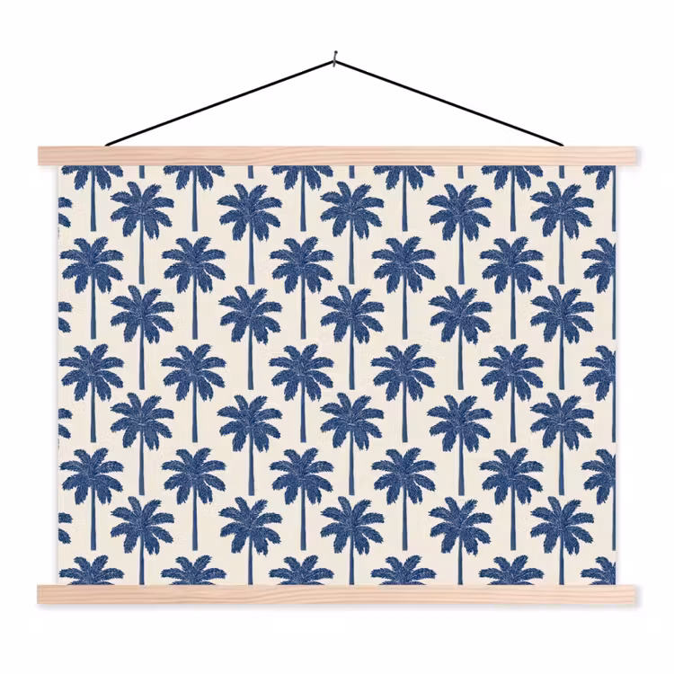 Symmetrisch - Palm - Blauw textielposter latten blank klein 122 -3d
