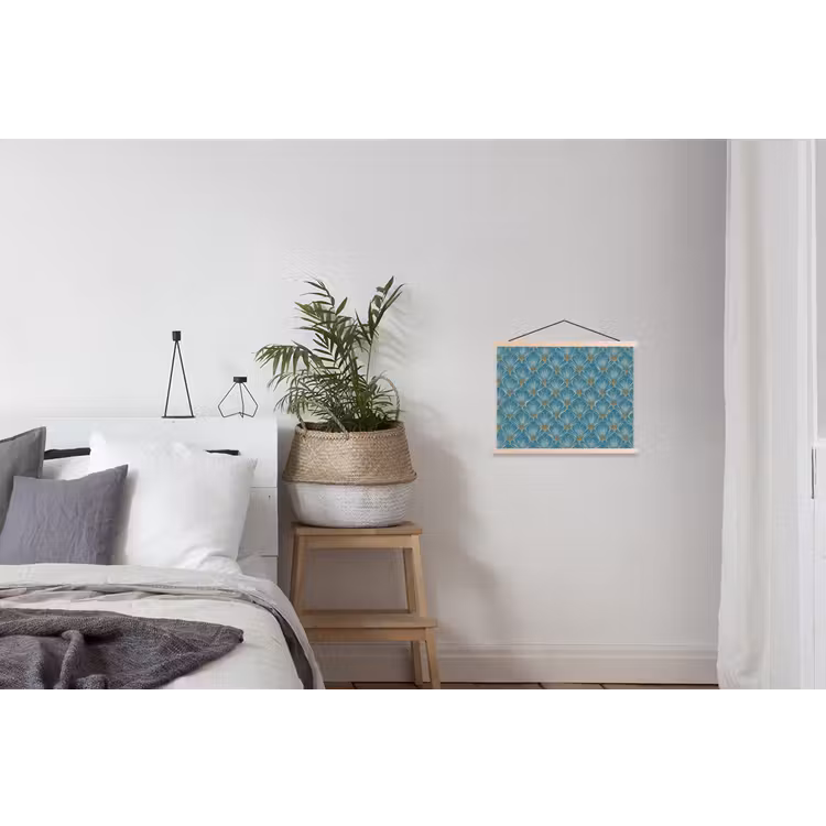 Symmetrisch - Patroon - Blauw textielposter latten blank klein 122 -woonkamer