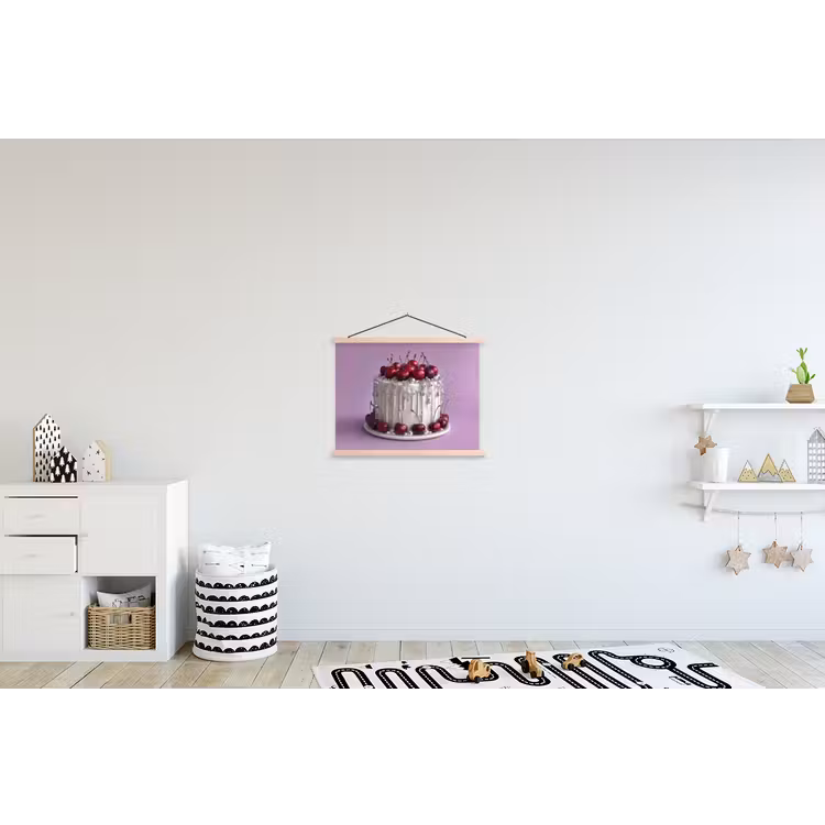 Taart - Kersen - Juwelen - Rood textielposter latten blank klein -kinderkamer