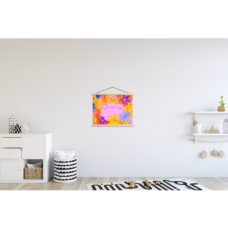 Tas - Roze - Bloemen textielposter latten blank klein -kinderkamer