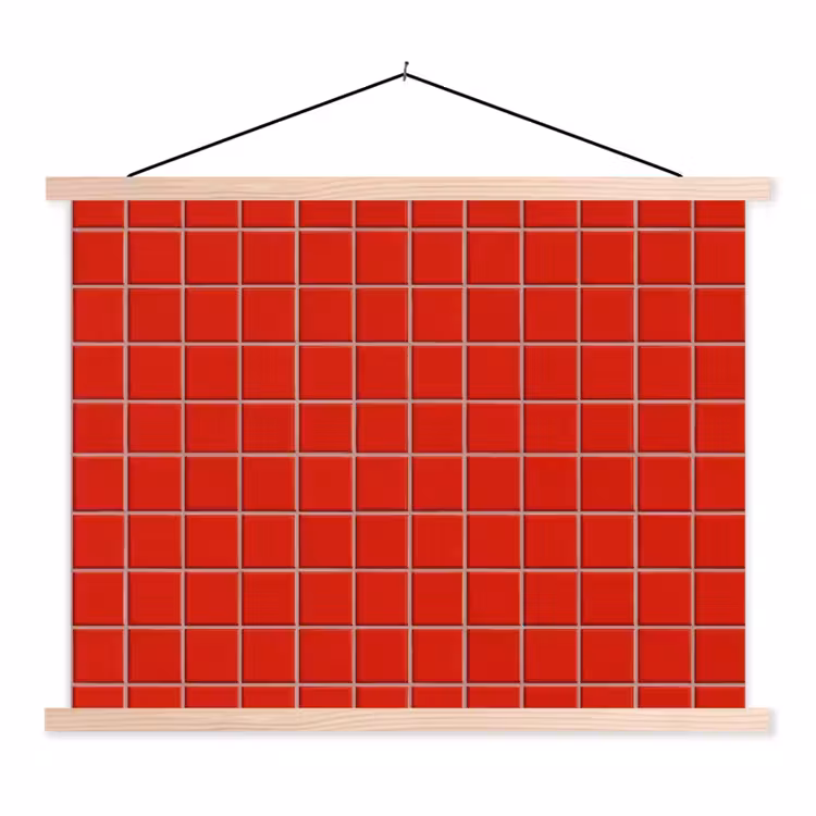 Tegel - Patroon - Kersen - Rood textielposter latten blank klein 122 -3d