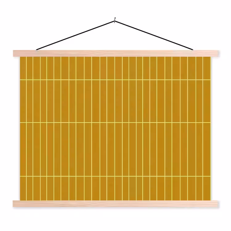 Tegels - Verticaal - Mosterdgeel textielposter latten blank klein 122 -3d