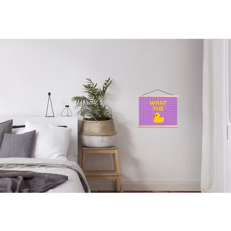Tekst - Eend - Paars textielposter latten blank klein -woonkamer