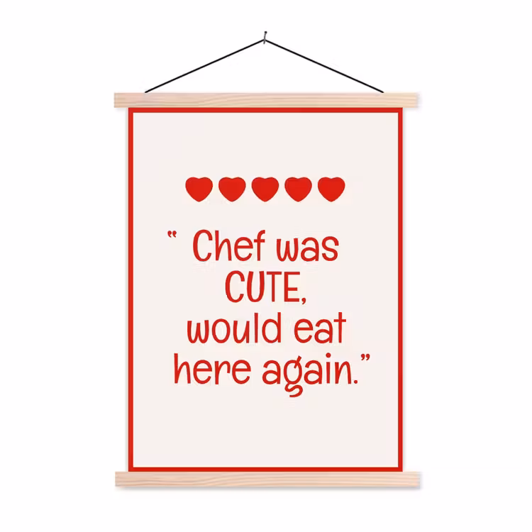 Tekst - Rood - Hartjes textielposter latten blank klein -3d