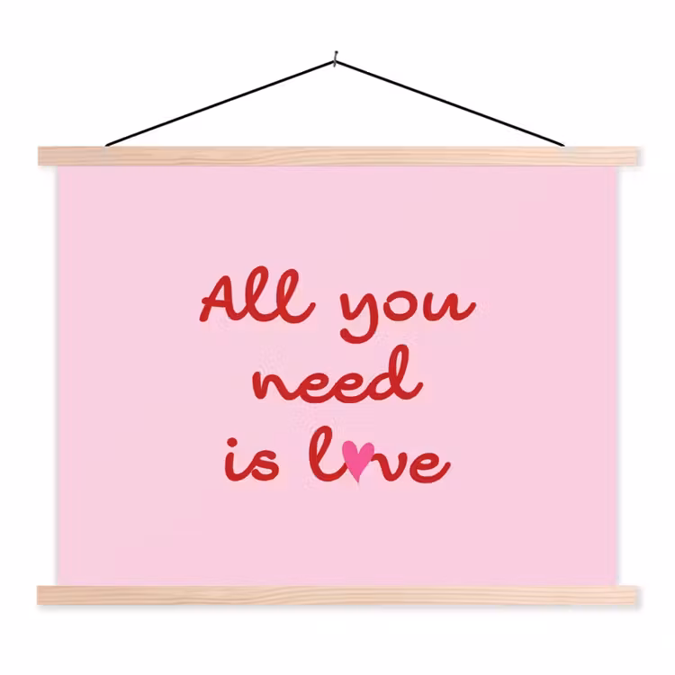 Tekst - Roze - Love - Hart textielposter latten blank klein -3d