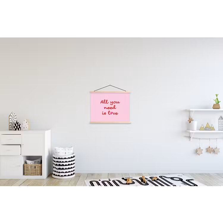 Tekst - Roze - Love - Hart textielposter latten blank klein -kinderkamer