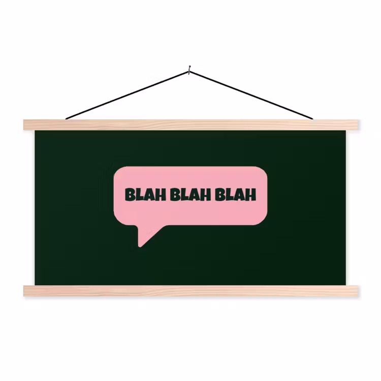 Tekstwolk - BLAH BLAH BLAH - Roze textielposter latten blank klein -3d