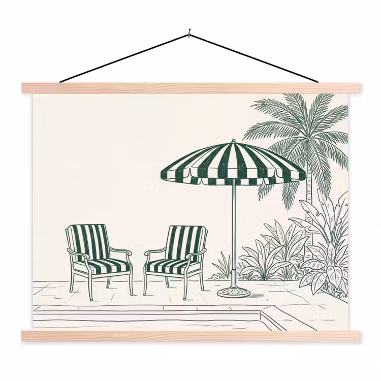 Terras - Illustratie - Groen textielposter latten blank klein -3d
