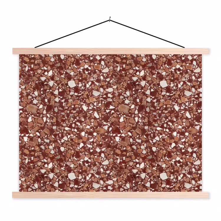 Terrazzo - Patroon - Steentextuur - Roodbruin textielposter latten blank klein 122 -3d