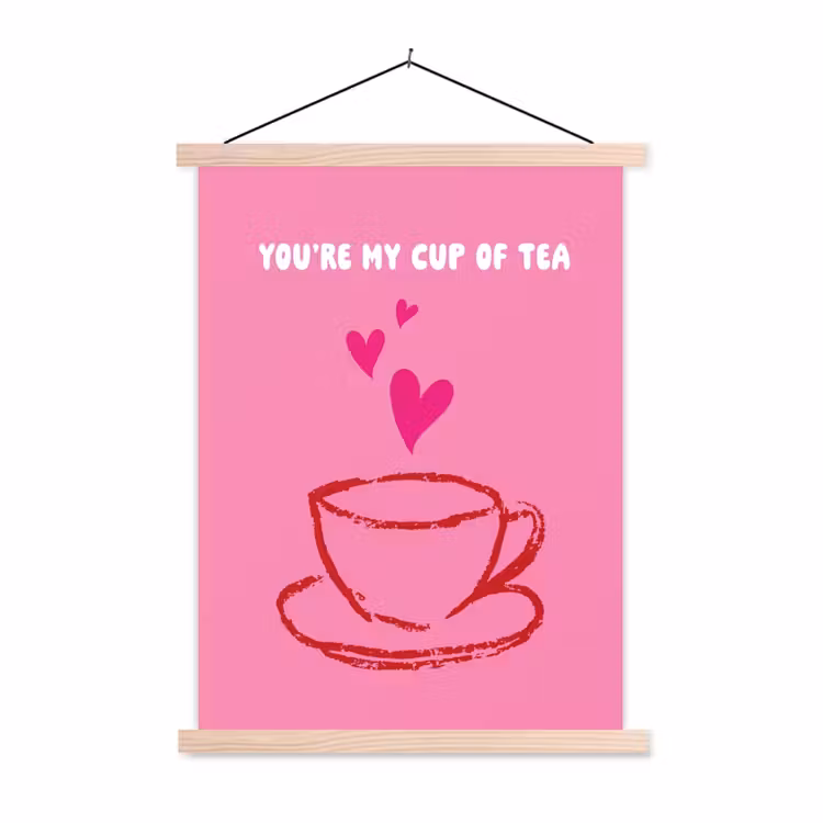 Thee - Roze - Valentijn - Tekst textielposter latten blank klein -3d
