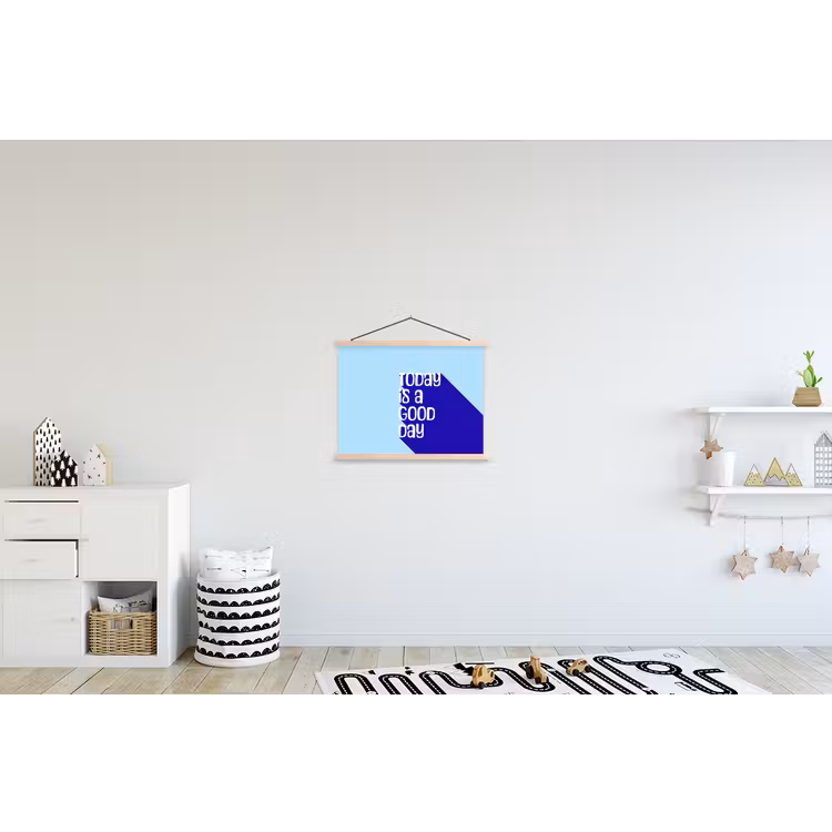 Today is a good day - Blauw - Schaduw textielposter latten blank klein -kinderkamer