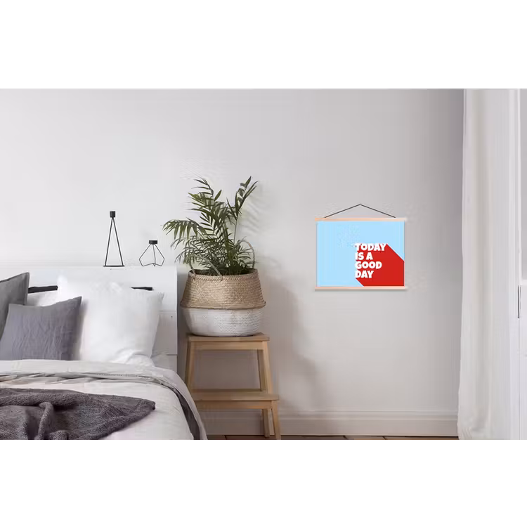 Today is a good day - Rood - lichtblauw textielposter latten blank klein -woonkamer