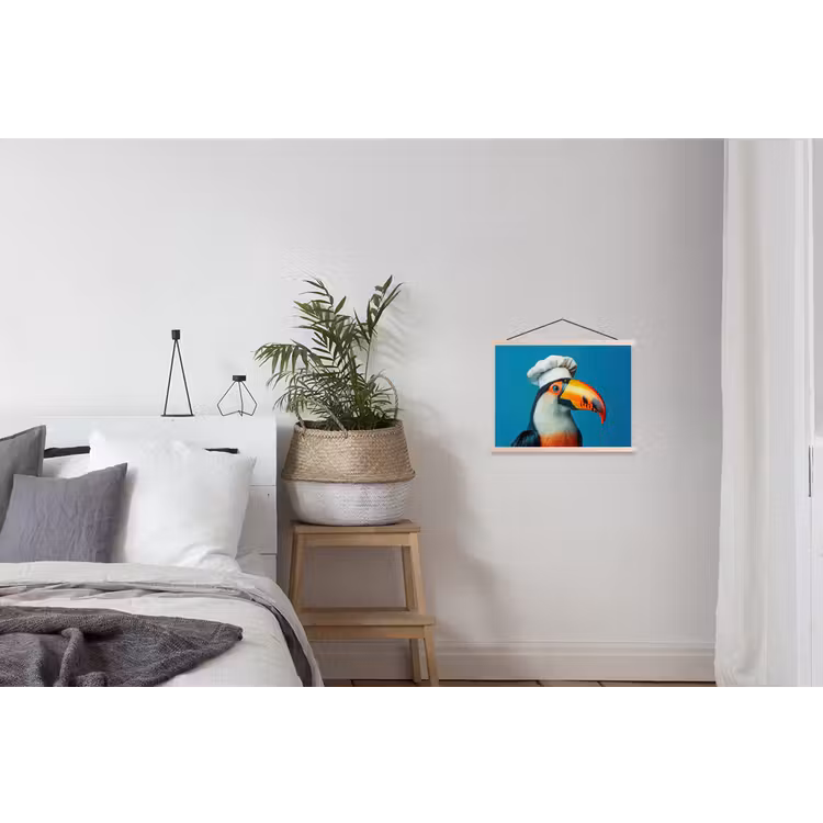 Toekan - Papegaai - Vogel - Koksmuts textielposter latten blank klein -woonkamer