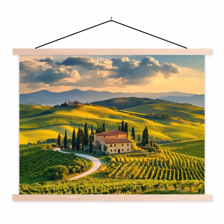 Toscane - Landschap - Wijngaarden textielposter latten blank klein -3d