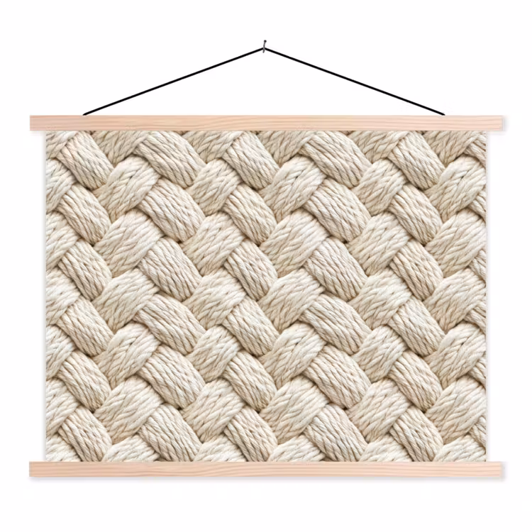 Touw - Gebreid - Beige textielposter latten blank klein 122 -3d