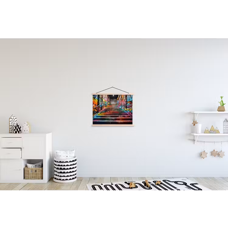 Trap - Graffiti - Kleuren - Kunst textielposter latten blank klein -kinderkamer