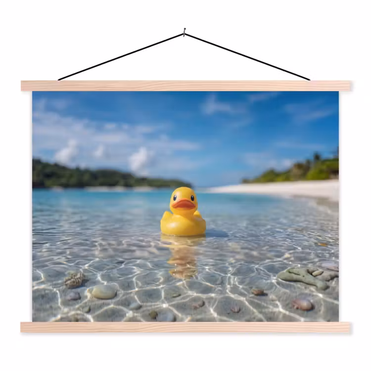 Tropisch - Badeend - geel textielposter latten blank klein -3d