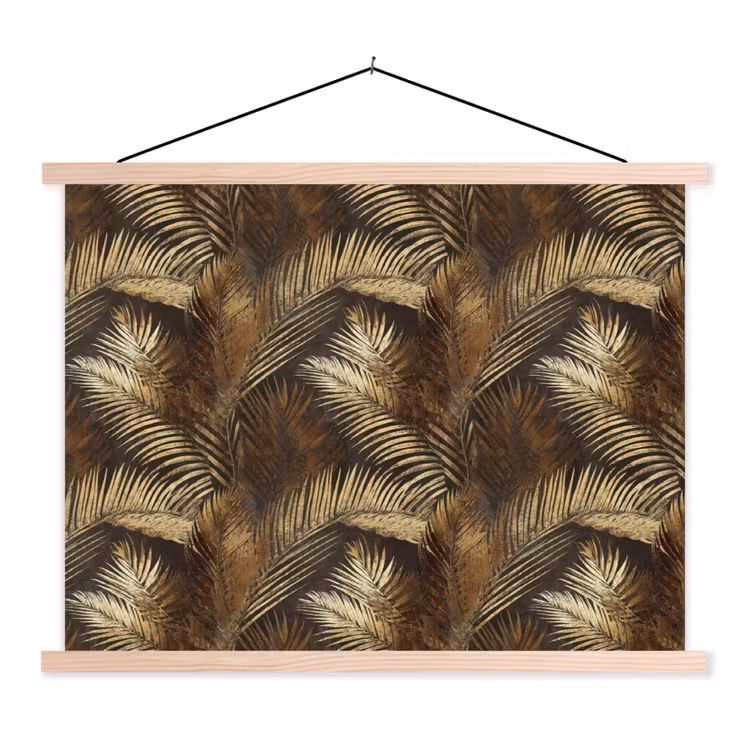 Tropisch - Bladeren - Goud textielposter latten blank klein 122 -3d