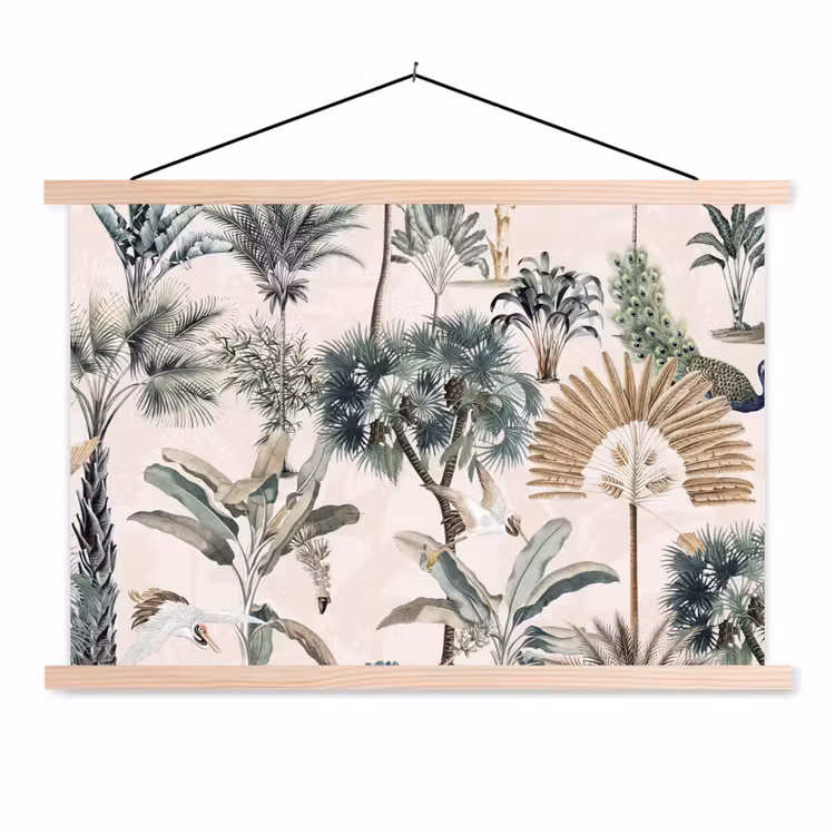 Tropisch - Bomen - Bladeren - Jungle textielposter latten blank klein -3d