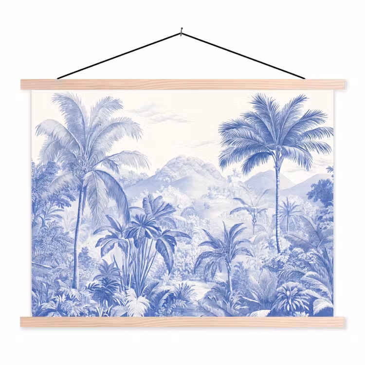 Tropisch - Jungle - Blauw textielposter latten blank klein -3d