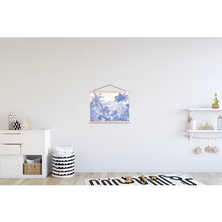 Tropisch - Jungle - Blauw textielposter latten blank klein -kinderkamer