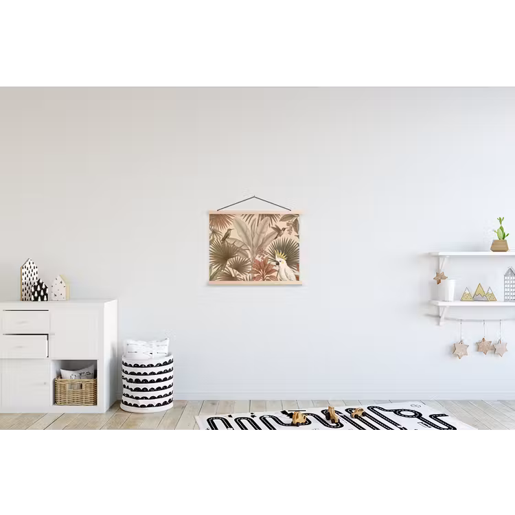 Tropisch - Vogels - Beige textielposter latten blank klein -kinderkamer